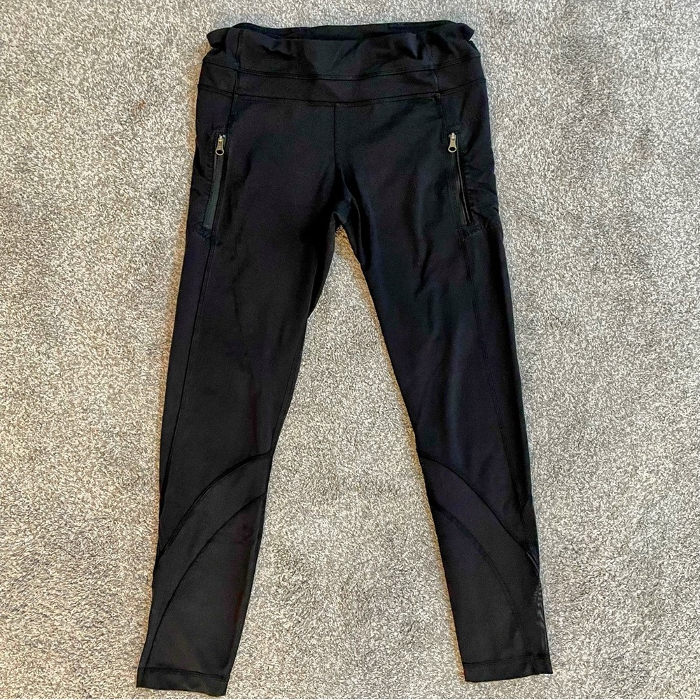 Lululemon Women's Size 8 Black Mesh Zipper Pocket Drawstring Leggings